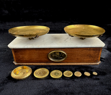 Rare Antique Victorian Apothecary Balance Scale with Marble Base & Brass Weight0