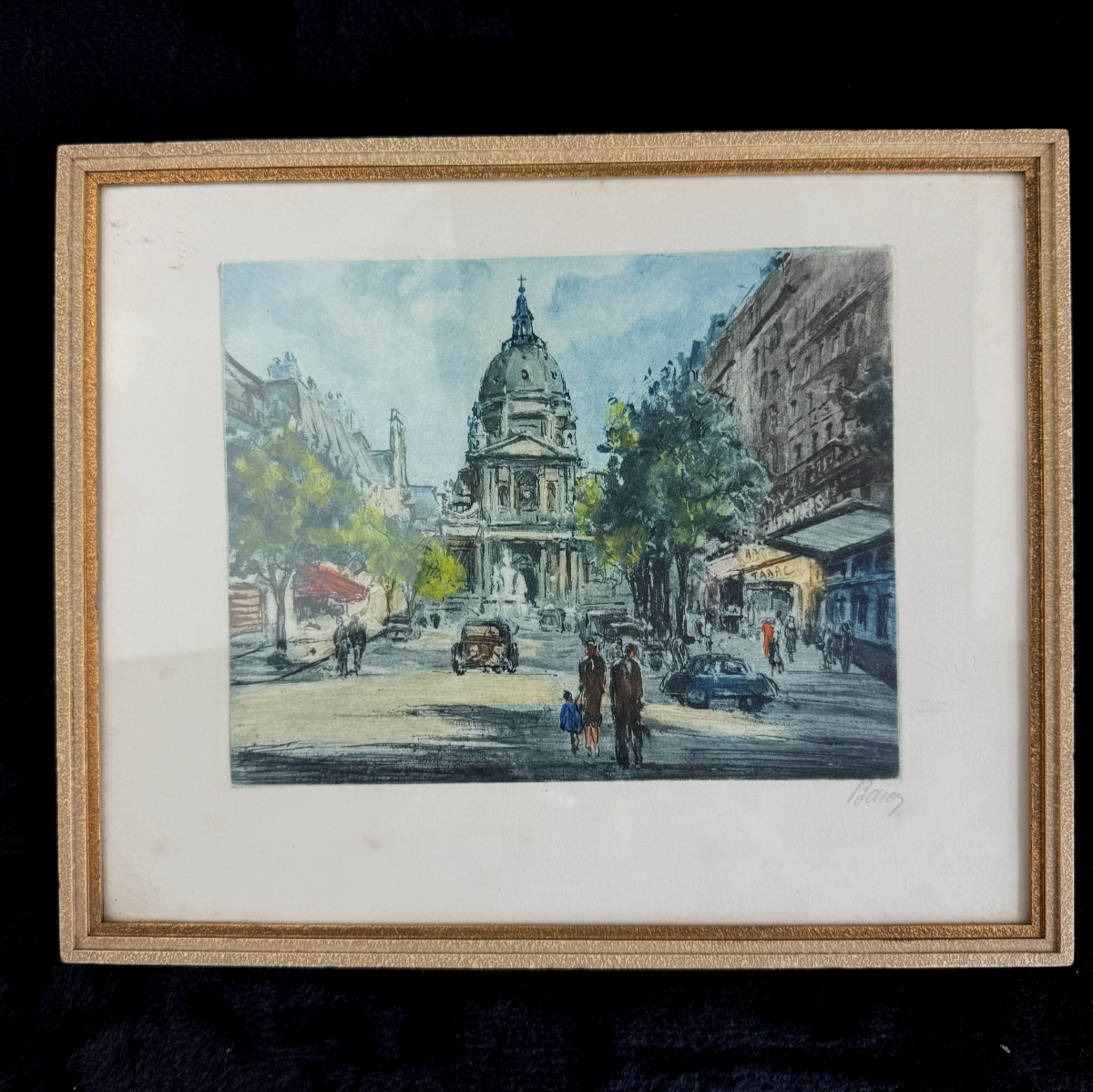 Parisian Street Scene Watercolors -Etchings by "Bauss" and "Lassu" Set of 22