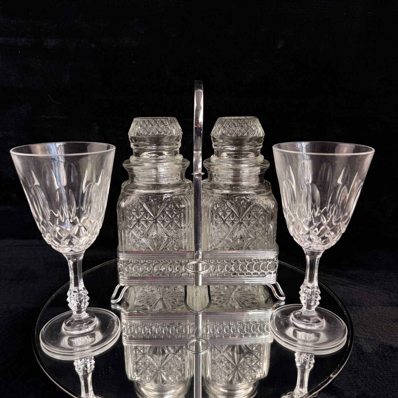 Vintage Cut Crystal Glassware & Spice Jar Set Elegant Tableware 5 Glasses & Jar3