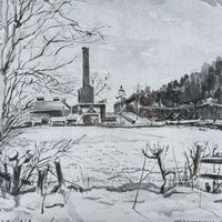 Thumbnail for 1947 Watercolour Brickworks by E. McCloud Framed Industrial Landscape Painting1