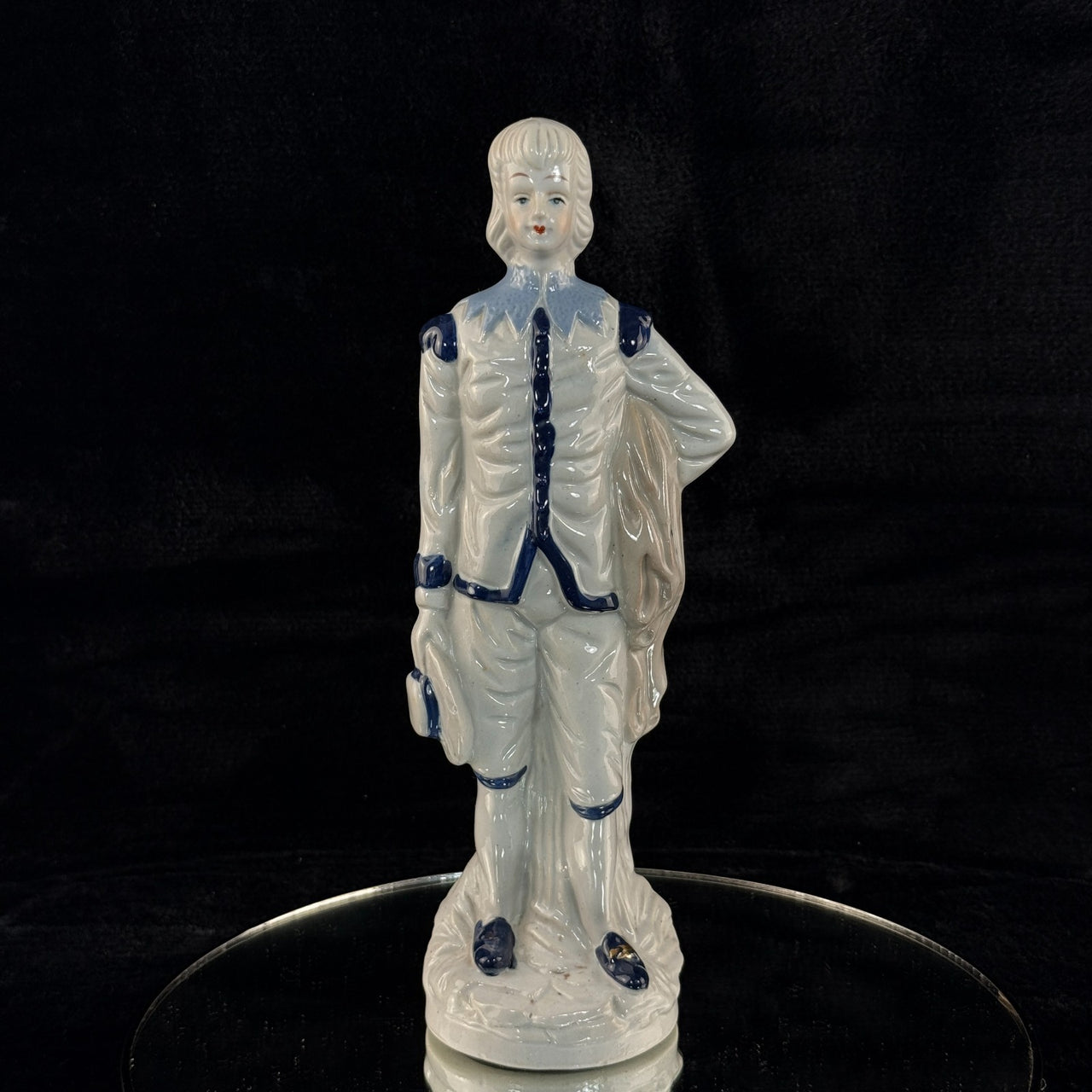 Antique Porcelain decor Colonial Man Figurine White Blue Glaze 11" Hand Painted0