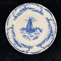 Thumbnail for Delph & Blue White Transferware Plates Sailboat Scene x2 Antique, 1890s decor UK10