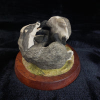 Thumbnail for Border Arts Fine 1977 Hayton Badgers Figurine Hand Made Scotland Wood Base 1