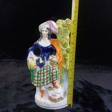 Staffordshire Figurine antique Lady Rabbit Basket Porcelain Statue  10