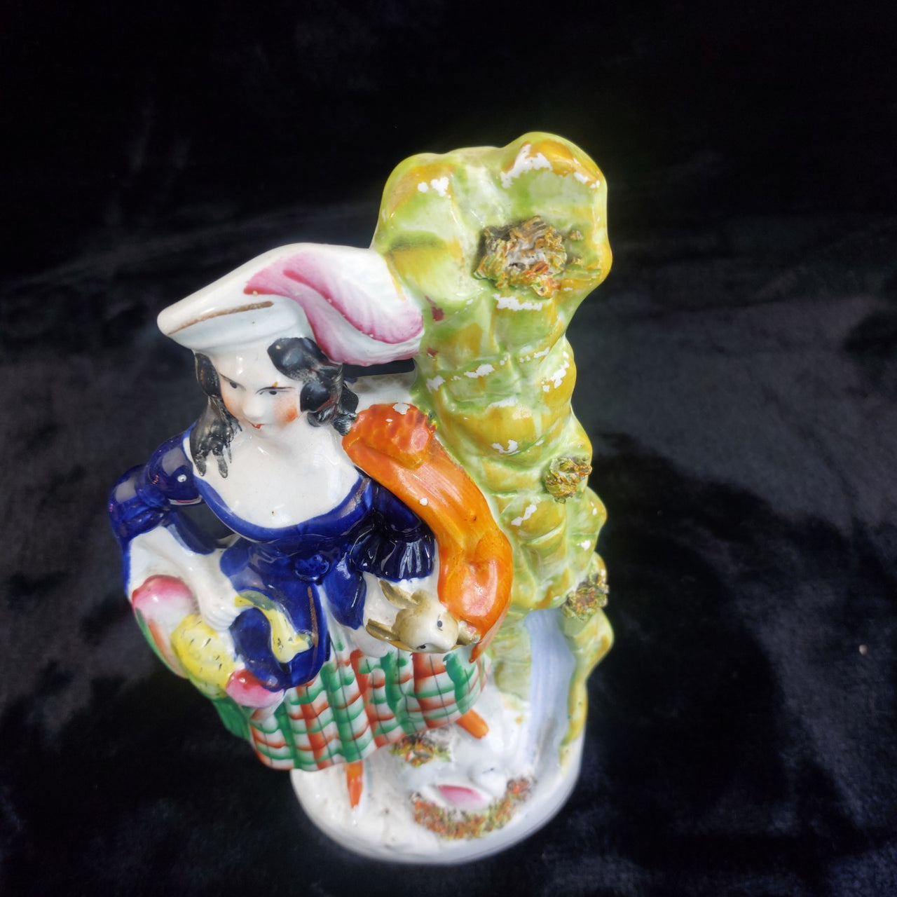 Staffordshire antique Figurine Lady Rabbit Basket Porcelain Statue 10" Victorian10