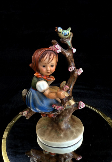 Vintage Hummel-Style Figurine of a Girl in a Tree with a Bird - West Germany0
