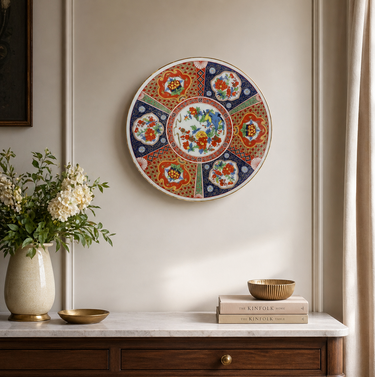 Rare Japanese Imari Style Porcelain Plate Unique Blue, Red, Orange 8