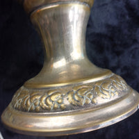 Thumbnail for Vintage Brass Pedestal vase Bowl gold Floral Embossed 10
