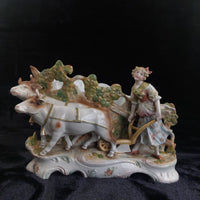 Thumbnail for German Antique Porcelain Girl Oxen Cart Planter – Hand Painted 7