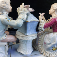 Thumbnail for Dresden Style Porcelain Couple with Birds cage –Worn Lace & Tip Damage Gilt 9in14