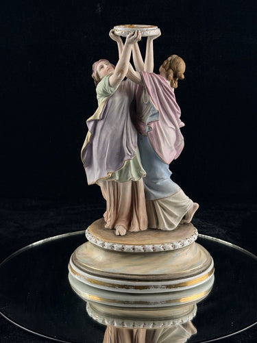 Antique NH Porcelain Figurine Candle Holder Two Greek Goddesses Top Part Missing0