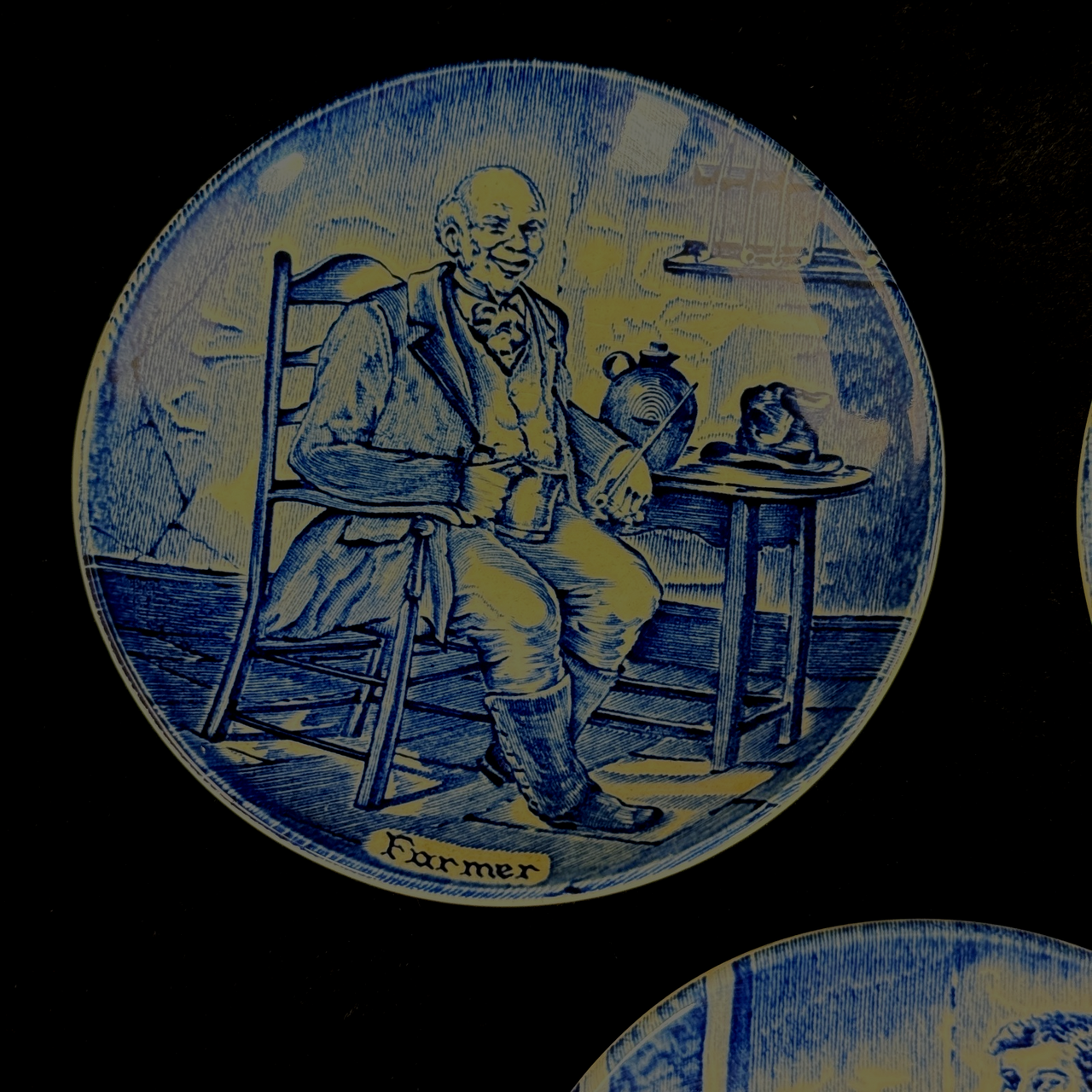 Booths Wedgwood England Blue Transfer Plates Set x5 Gamekeeper Farmer Soldier5