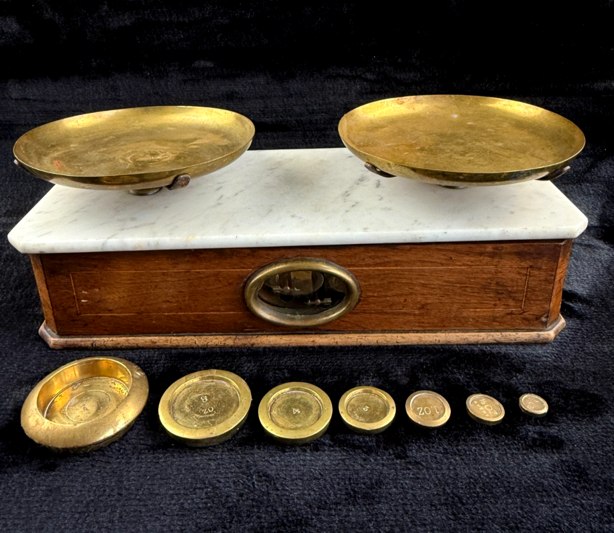 Rare Antique Victorian Apothecary Balance Scale with Marble Base & Brass Weight1