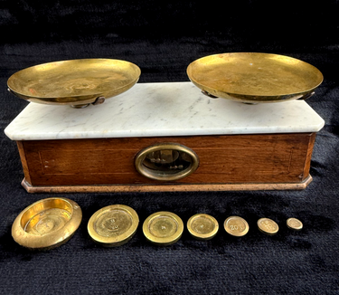 Rare Antique Victorian Apothecary Balance Scale with Marble Base & Brass Weight1
