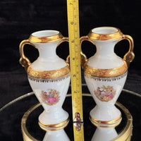 Thumbnail for Pair of La Reine Limoges Porcelain Vases Gold Gilt Romantic Courting Couple5