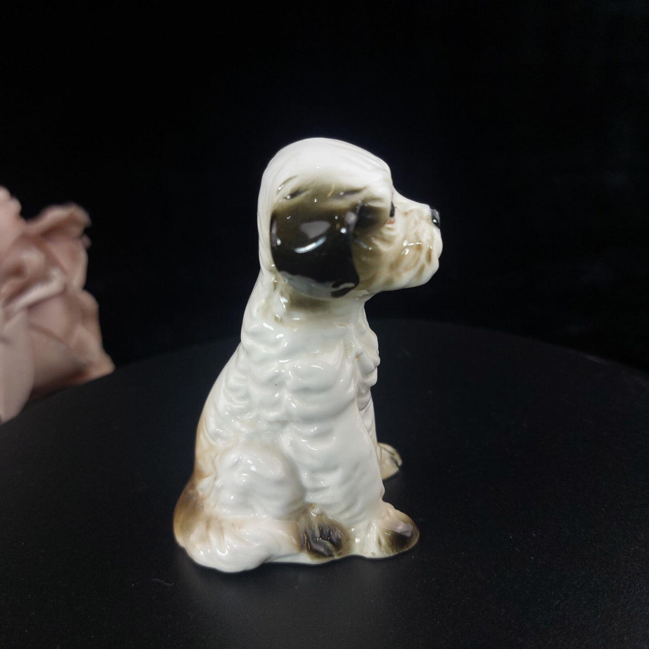 Vintage Terrier Ceramic Figurine Dog | Sitting Puppy Statue | White & Brown Time2