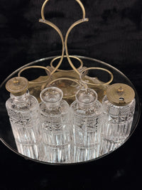 Thumbnail for Antique Brass & Cut Glass Cruet Set Four Bottle Table Castor Stand Marked EPNS.3