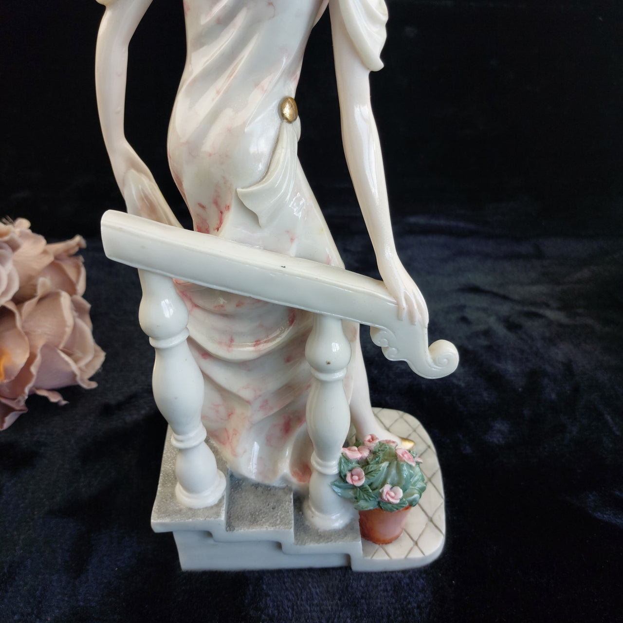 Armani Style beautiful large Lady Figurine 14" Porcelain Staircase Roses decor9