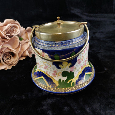 1900's Biscuit cookie Jar Early William Wood & Co. Enamel & Brass  Antique 0