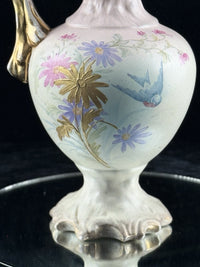 Thumbnail for Victorian Style Floral Pitcher Vase Pink Gold Handle Bird Flowers 13