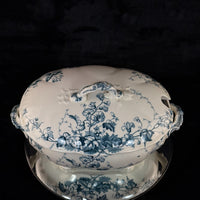 Thumbnail for S.H. & Sons 'Ruby' Blue Transferware Tureen Lidded Floral Dish England 11” Large2