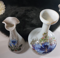 Thumbnail for Rare Pair Antique of Hand-Painted Satin Glass Vases Milk Flowers Decor Porcelain13