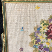 Thumbnail for Floral Framed Needlepoint Tapestry Pink Rose Daisy Bouquet 2015” Wood Frame.3