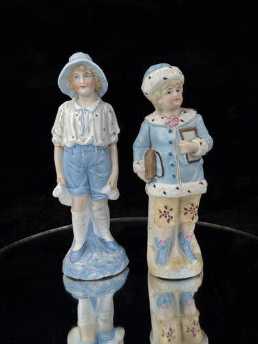 19th c Antique German Porcelain Figurine Pair Two Children Bisque &Glazed Finish1