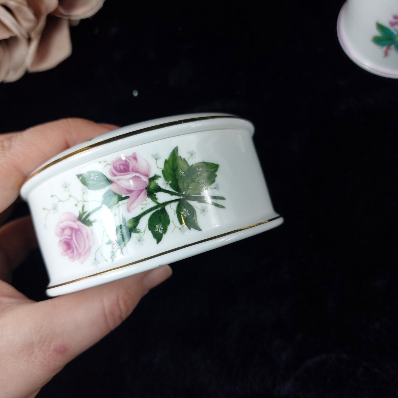 Staffordshire Crown Set Porcelain of 2 Small Canister & Trinket Box Fine China9