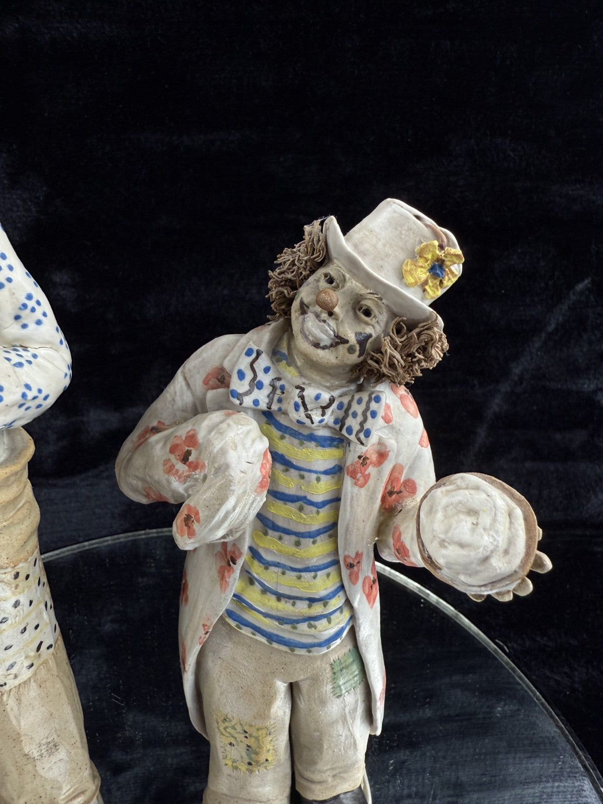 Rare Signed Art Pottery Clay Clowns Figures - Pair by JR Figurine Italy Medium d7