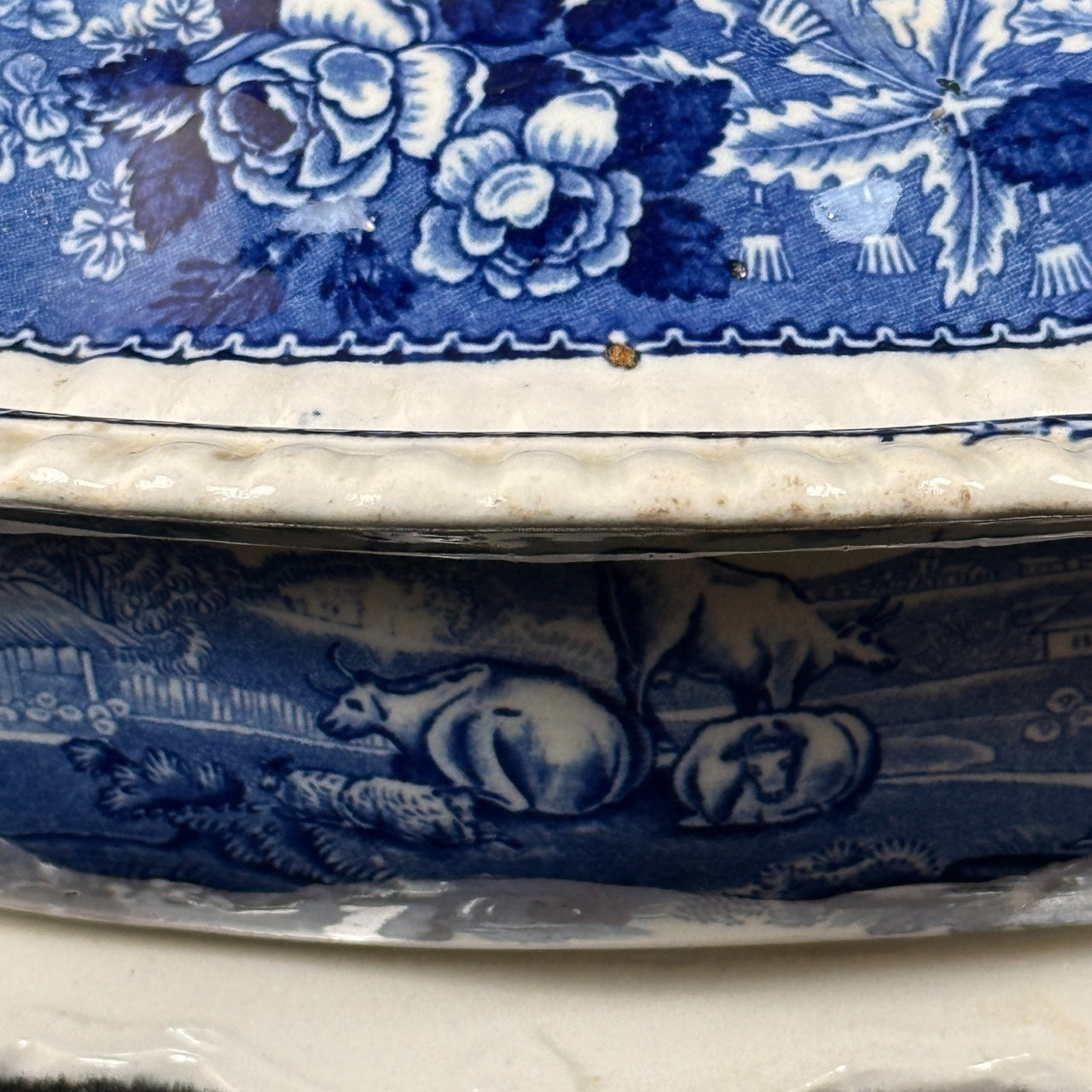 Adams Cattle Scenery Blue Transferware Tureen with Lid 11" England Ironstone14