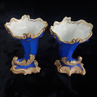 Thumbnail for Victorian Antique Blue Porcelain Vases/ ornoments Gold Gilt Leaf Design  Pair 2