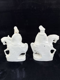 Thumbnail for Antique Porcelain Staffordshire Cavalier- Horse Figurine Pair decor see one head7