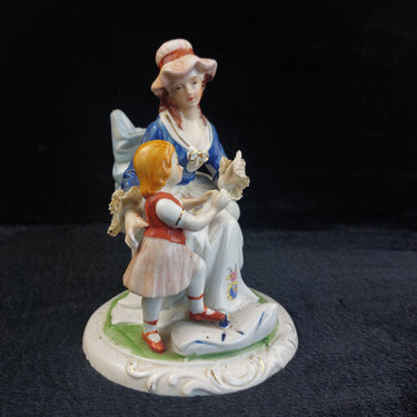 Vintage Porcelain Lady & Girl Figurine  Acceptable Hand Painted Lace Damaged0