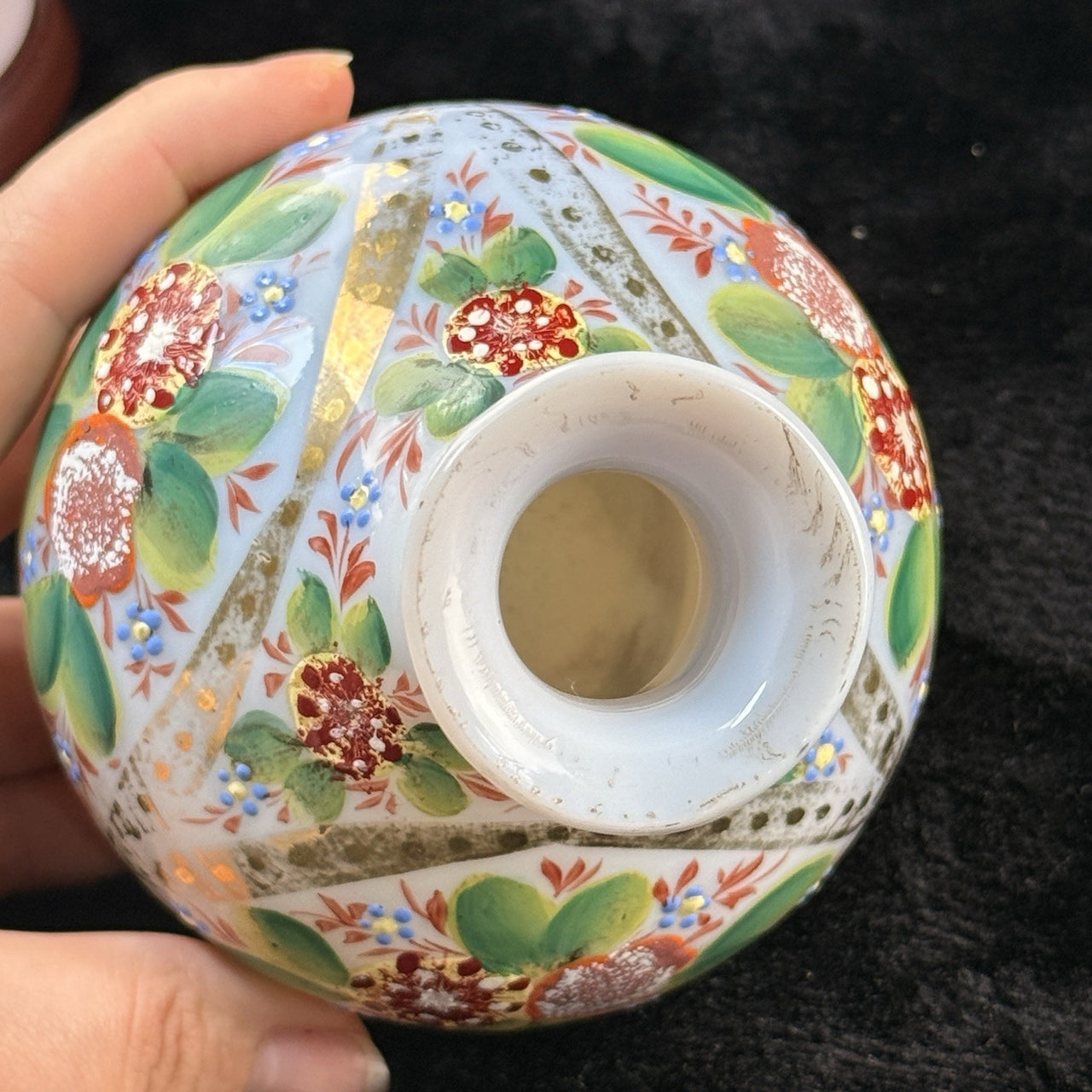 Bohemian Victorian Glass Vase Hand Painted Floral Enamel 5” Art Nouveau Decor10