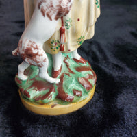 Thumbnail for Staffordshire Figurine Dog Lady Yellow Skirt stamp England repaired head 7.5