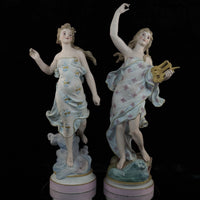 Thumbnail for Augarten Vienna Porcelain Ladies Musician Figurines Lyre Pair Austria Antique se1