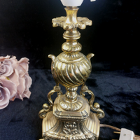 Thumbnail for Stunning Ornate Rococo Brass Lamp French Styl Heavy Urn Scroll Base 19