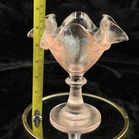 Thumbnail for French Pink Amber Glass Compote Bowl Ruffled Pedestal 6.5” Vintage Elegant4