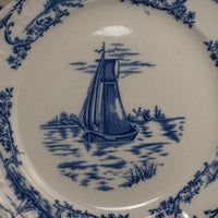 Thumbnail for Delph & Blue White Transferware Plates Sailboat Scene x2 Antique, 1890s decor UK2
