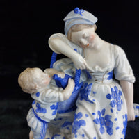 Thumbnail for Porcelain Mother Child Figurine Basket Antique German White Blue Ceramic decor7