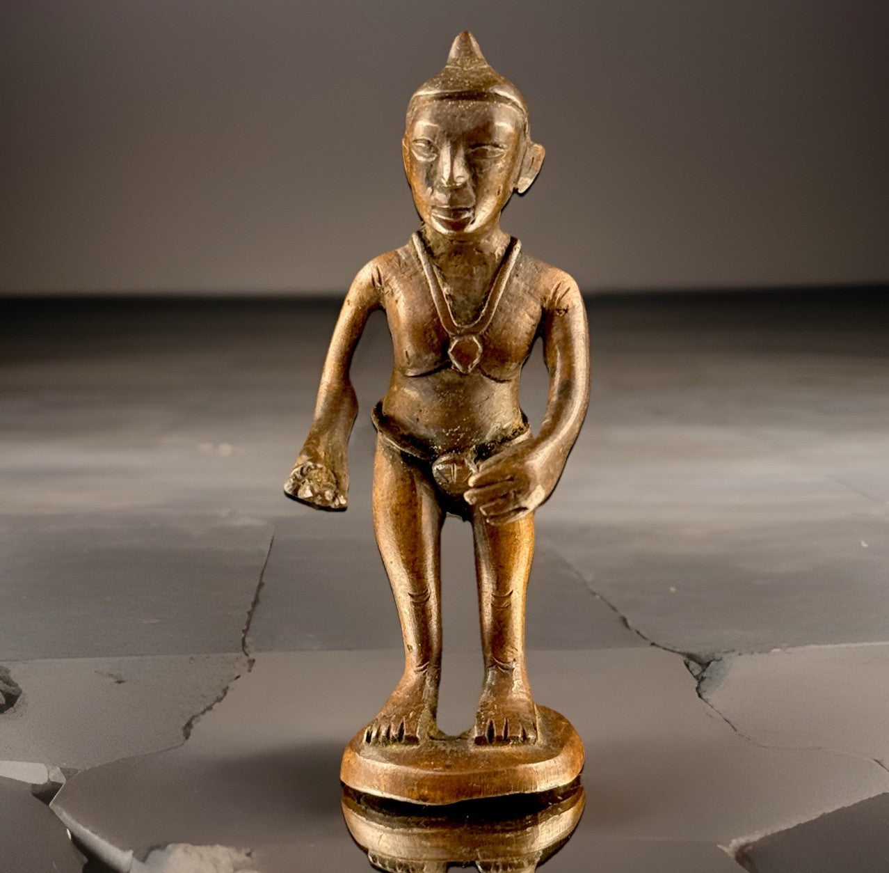Antique Bronze Tribal Figure African Style Metal Sculpture – Worn Hand. 4” Tall 0