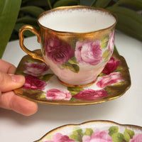 Thumbnail for Royal Albert Old English Rose Trio Set Cup Saucer Plate Pink Red Floral Gilded.0