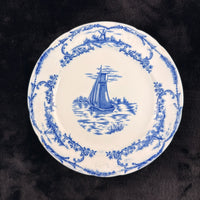 Thumbnail for 1890s plate antique Delph Blue & White Transferware Plates Sailboat Scene x2 UK18