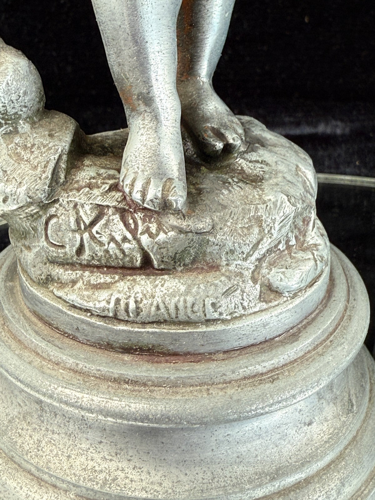 Antique French Cherub / Putti Metal Figurines "Silence" & "Music" by C. Kalf?8