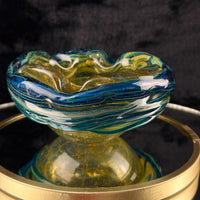 Thumbnail for Mdina Malta Art Glass Ashtray 80s Blue Yellow Swirl 13cm Heavy see the pics deco3