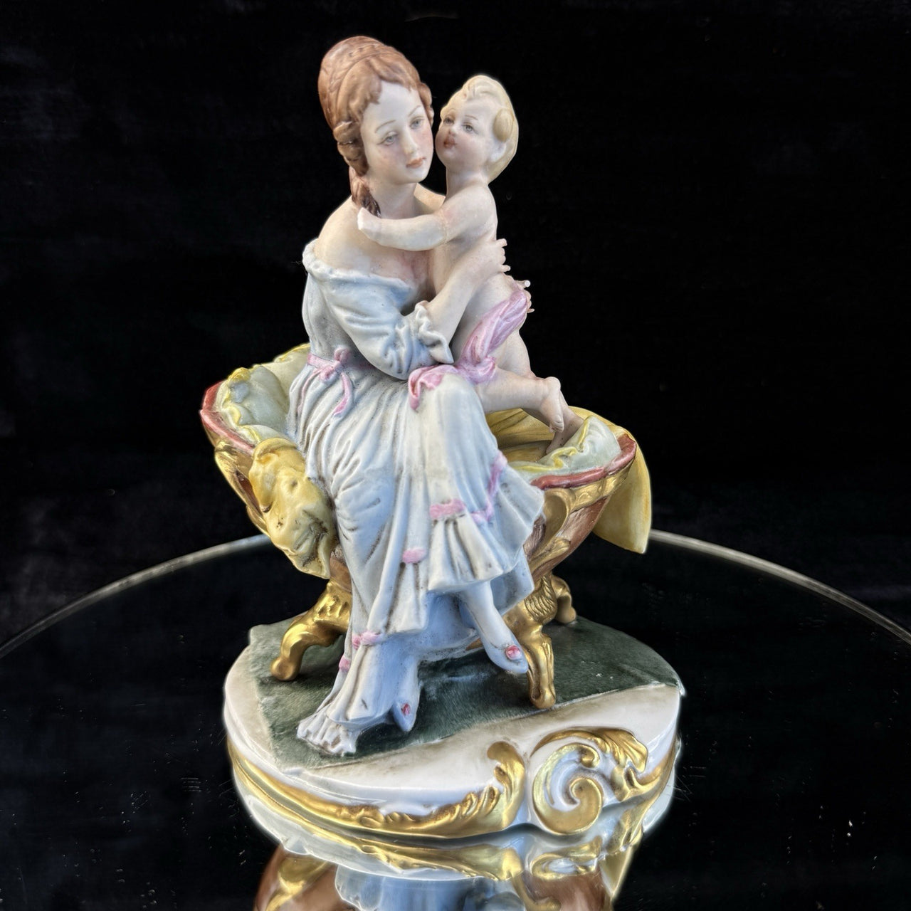 Capodimonte Italian Figurine Porcelain Hand Painted Mother and Child Signed "G.1