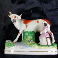 Thumbnail for 1800s Antique Staffordshire Cow Creamer Figurine 6.5