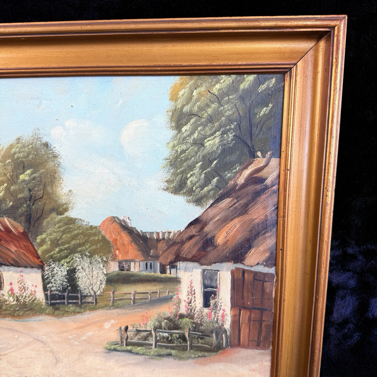 Original Oil Painting on Canvas Signed Y. Holm - Thatched Landscape Cottages2