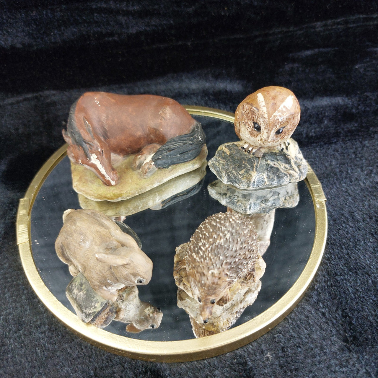 M Leadbetter Cornwall Figurines 1978â80 Set of 4 Owl Hedgehog Rabbit Horse rar1
